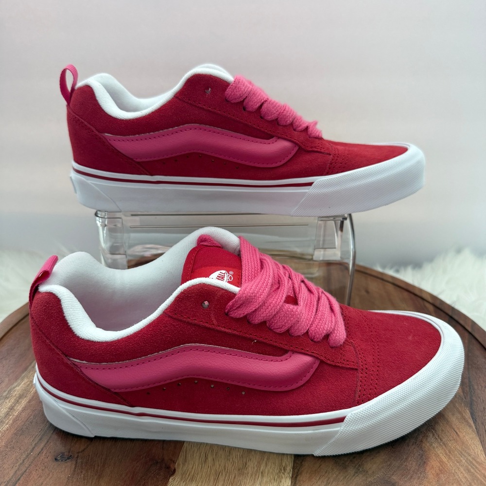 Vans Knu Skool Women 9 -Men 7.5 Red Pink New Chunky Suede Skate Shoes